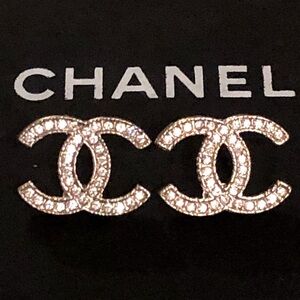 —SOLD OUT—Chanel MOSCOVA CC Stud Earrings in Silver & Strass Crystals